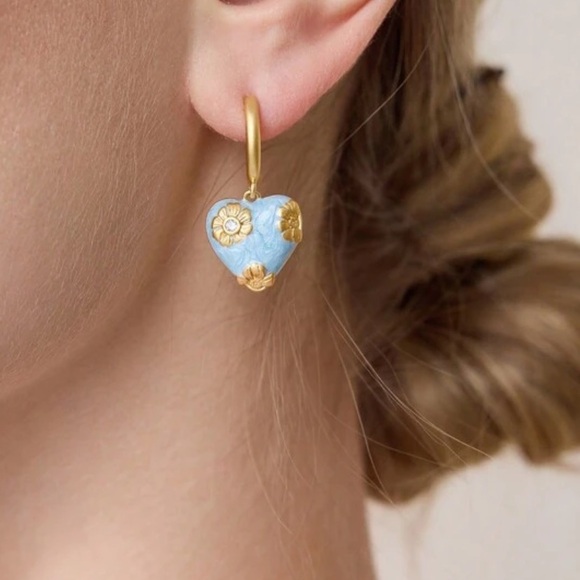 Anthropologie Jewelry - Gold and Blue Heart Earrings Q379